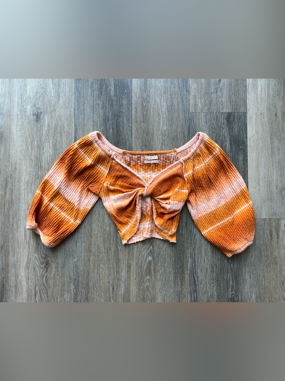 Urban Outfitters Orange & Light Pink Tie-Front Ribbed Crop Top